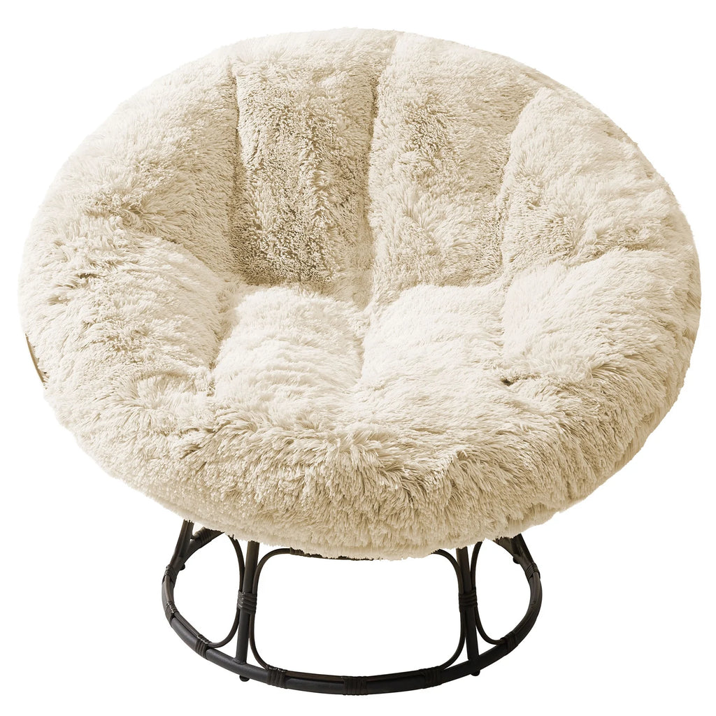 White 48X48 Inch Papasan Chair Cushion with Faux Fur Cover R53315