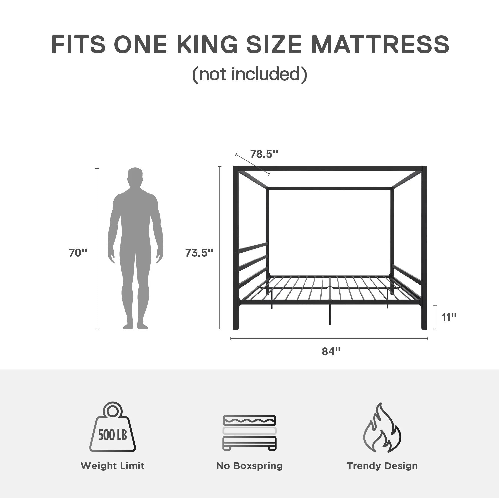 Black King Metal Platform Bed Frame J712770