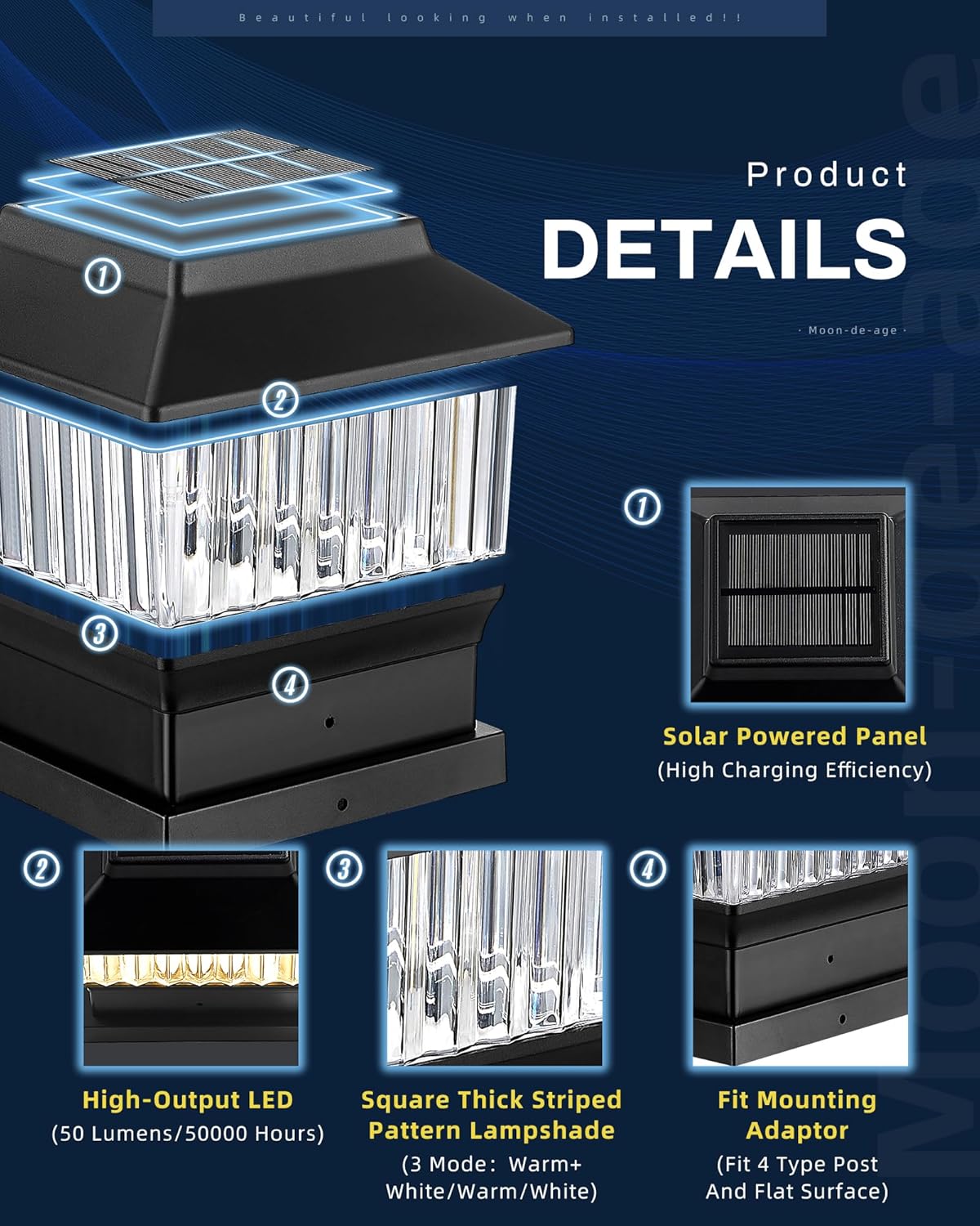 50 Lumen 3 Modes Solar Post Lights (1 Pack) and RGB & Warm Solar Post Cap Lights (1 Pack) D663