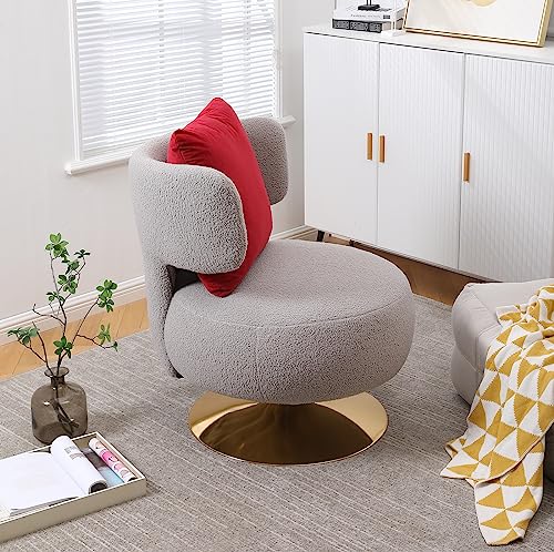 Upholstered Swivel Barrel Chair with Pillow White Orange Teddy G139287