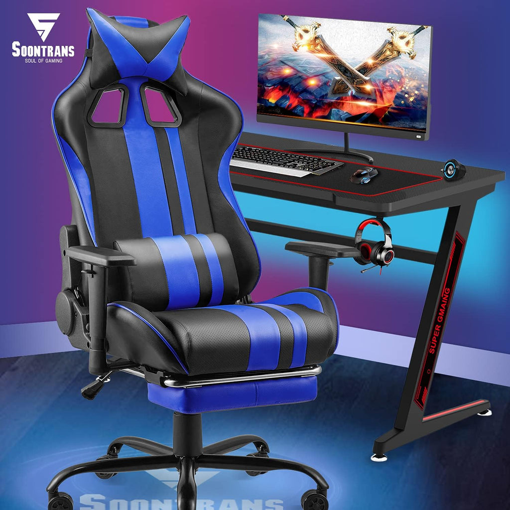 Gaming Chair with Footrest Ergonomic Desk Chair Royal Blue I9315