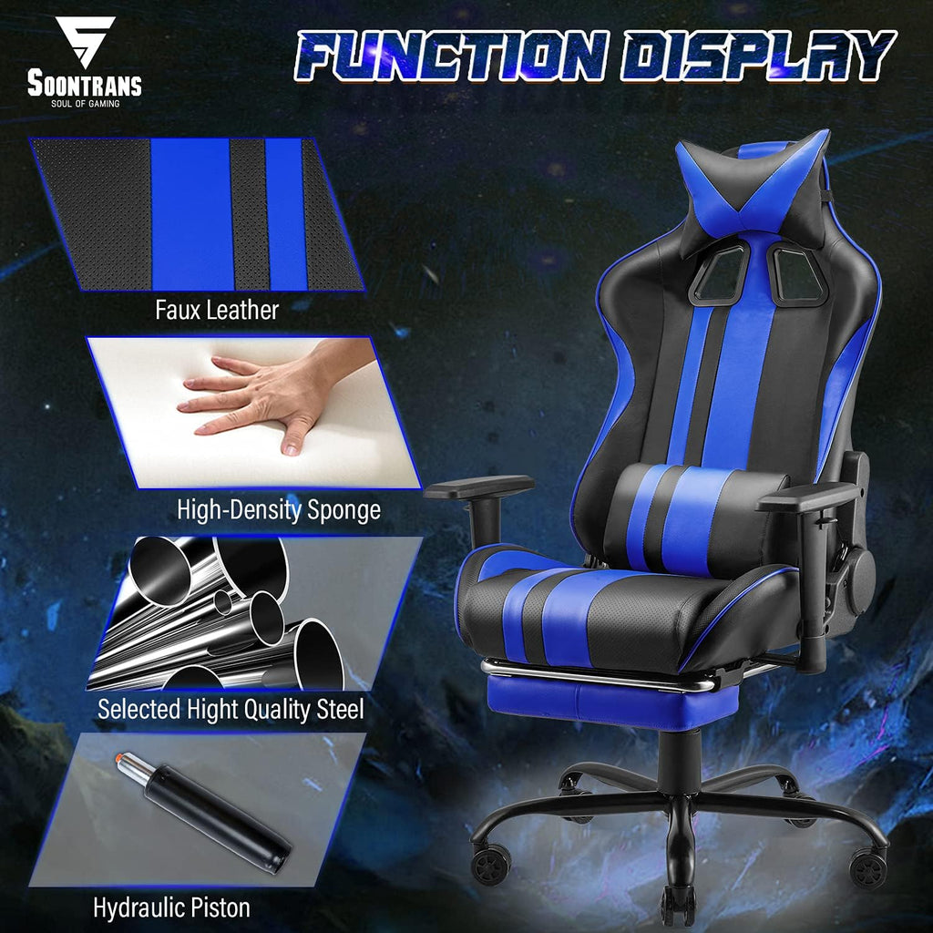 Gaming Chair with Footrest Ergonomic Desk Chair Royal Blue I9315