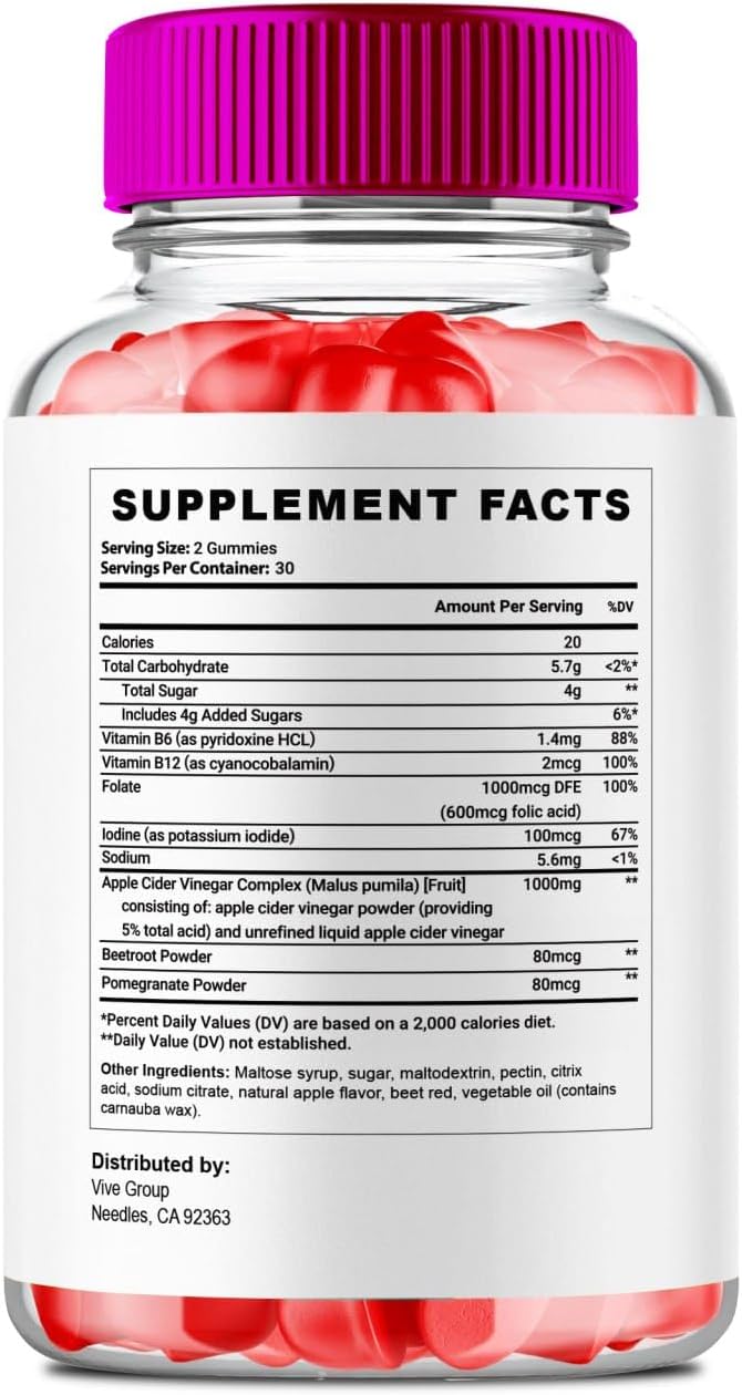 ACV Gummies 1000mg with Apple Cider Vinegar Vitamin B12 Pomegranate (1 Pack) O809