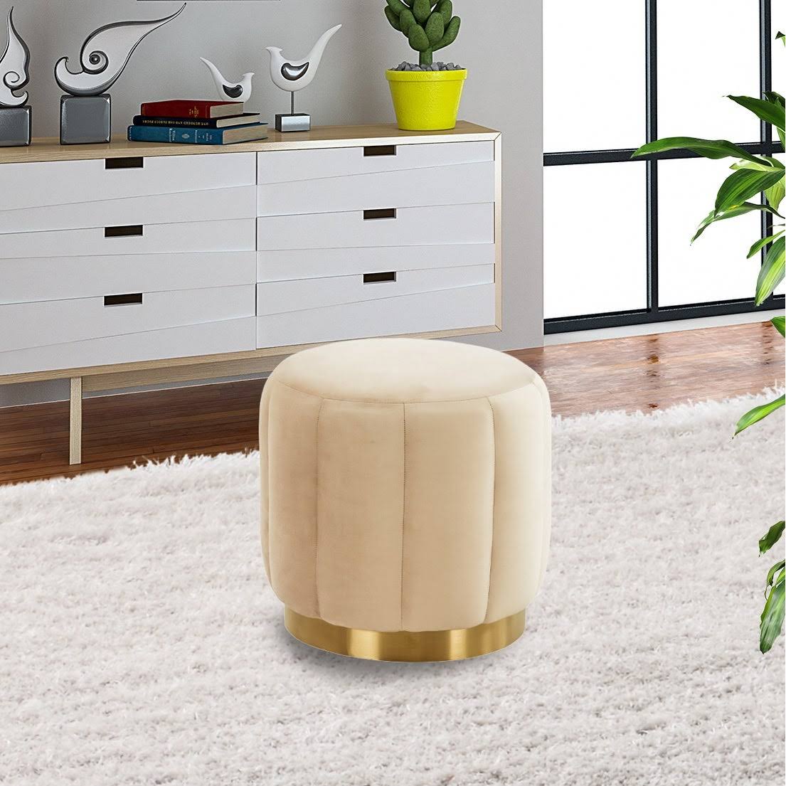 Purple Round Velvet Ottoman with Gold Base E5490