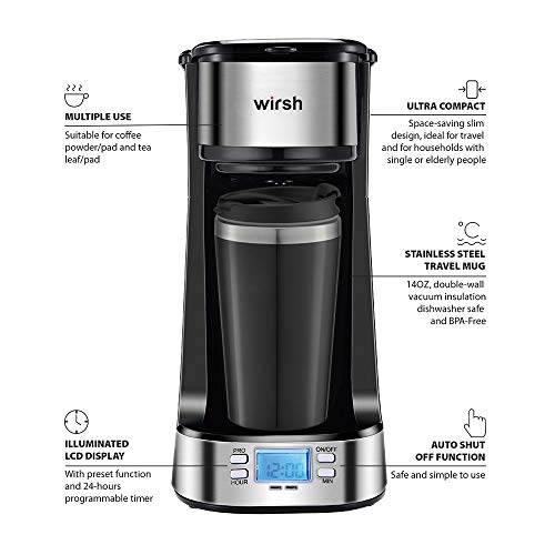 Black Single Serve Coffee Maker with Programmable Timer and LCD Display U950