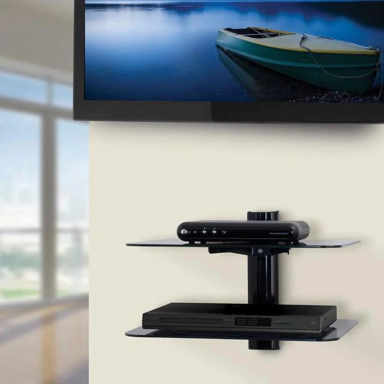 Black AV Wall Shelves 2 Shelves J206