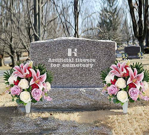 Vibrant Pink Lily and Rose Silk Flower Arrangement with Vase S876187