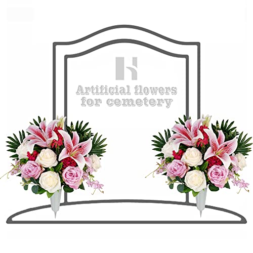 Vibrant Pink Lily and Rose Silk Flower Arrangement with Vase S876187