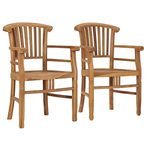 2 pcs Solid Teak Wood Patio Dining Chairs with Backrest and Armrest Y50870
