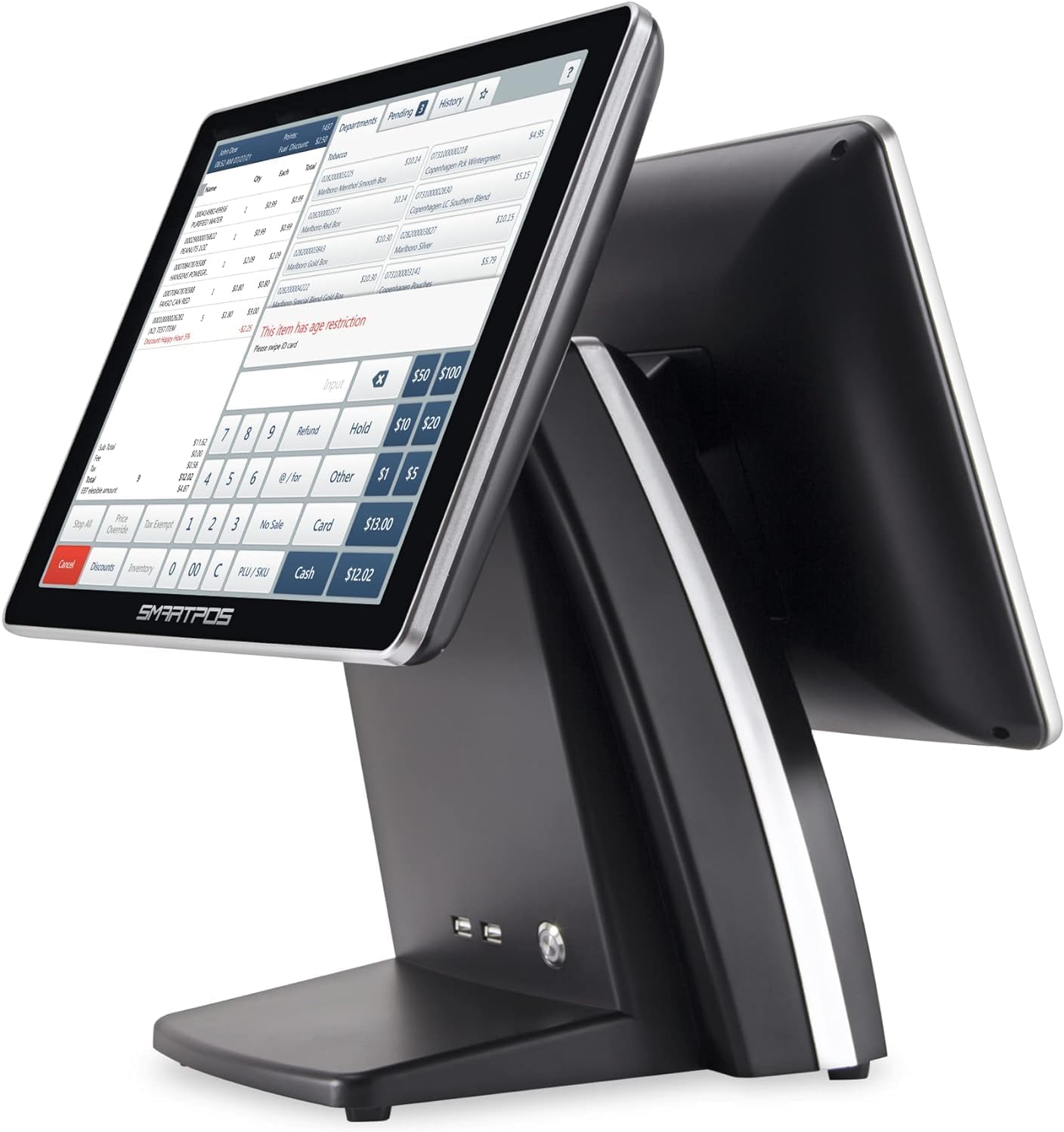 SmartPOS Cash Register POS System Bundle with Touch Screen Monitor, Customer-Facing Display, Cash Drawer, Wireless Scanner, Thermal Printer Y818494