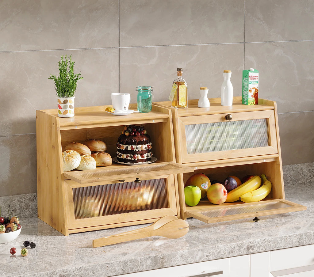 Double Layer Bamboo Bread Storage Container with Window K754