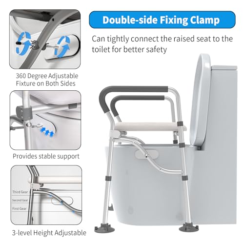 Raised Toilet Seat with Handles up to 450lbs, Wide Padded Elevated Toilet Seat P636