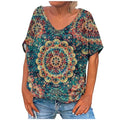 Retro Ethnic Floral Printed V Neck Tops I911776