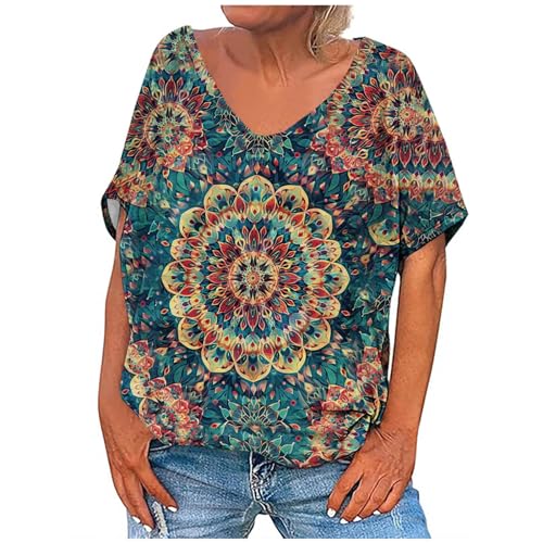 Retro Ethnic Floral Printed V Neck Tops I911776