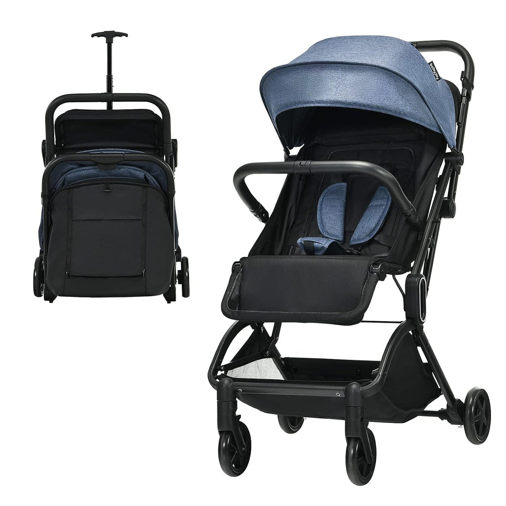 Lightweight Baby Stroller with One-Hand Fold, Adjustable Backrest, 5-Point Harness, Storage Basket (Black) Q6604