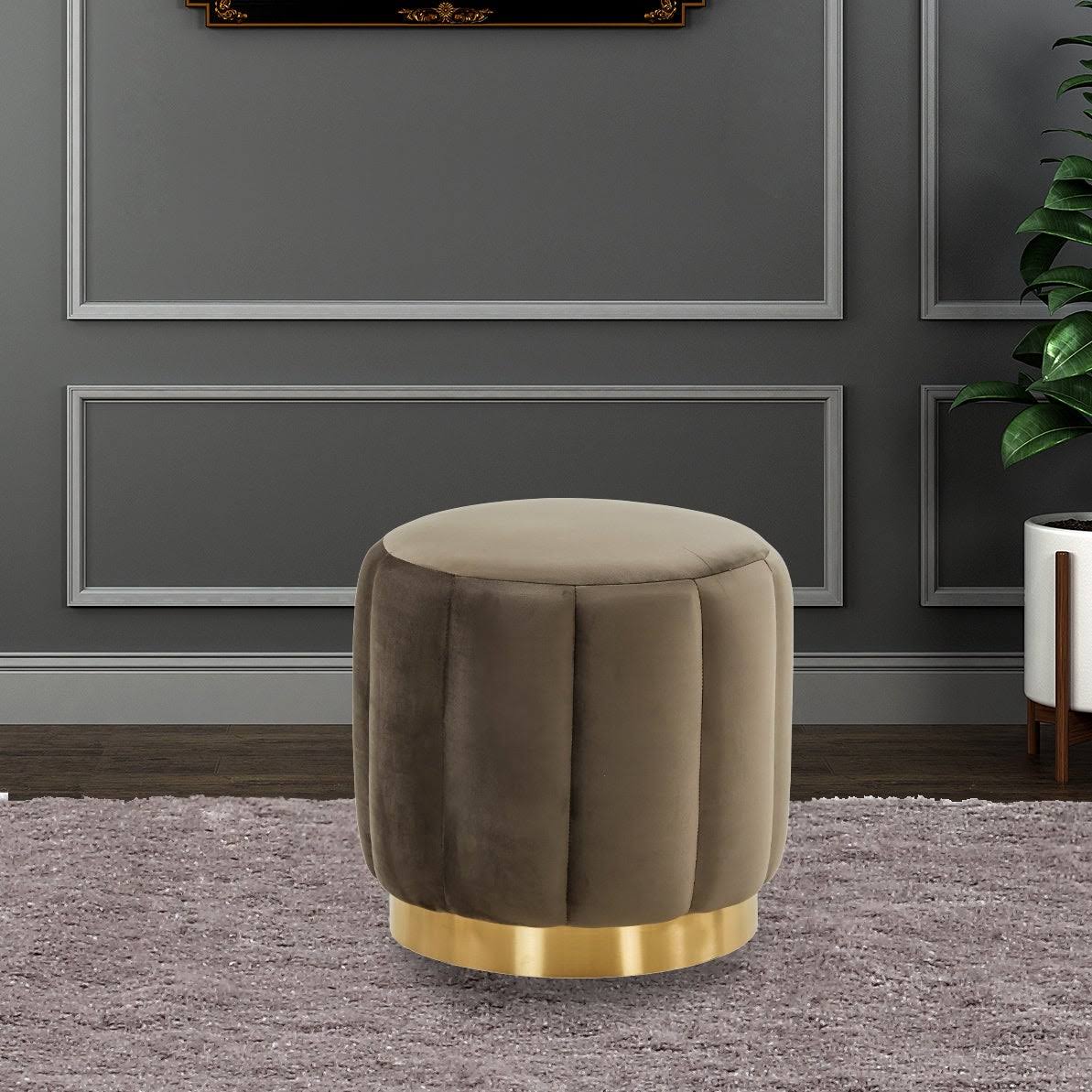 Purple Round Velvet Ottoman with Gold Base E5490