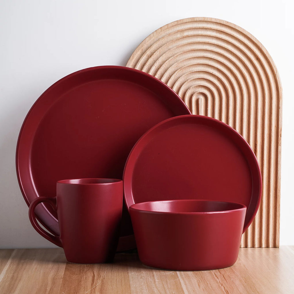 32-Piece Stoneware Dinnerware Set Red F425243