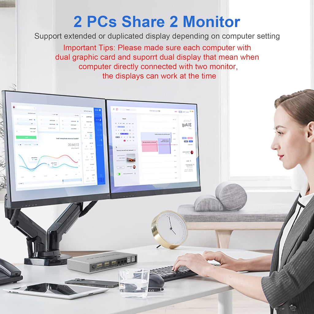 KVM Switch Dual Monitor DisplayPort 4K 60Hz with USB 2.0 Hub and Audio Output P7902