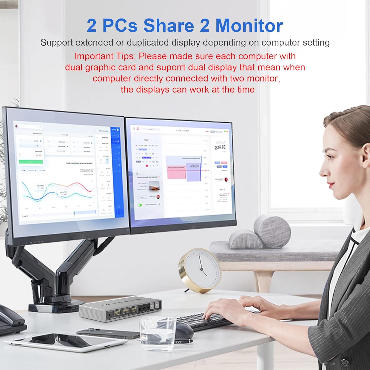 KVM Switch Dual Monitor DisplayPort 4K 60Hz with USB 2.0 Hub and Audio Output P7902
