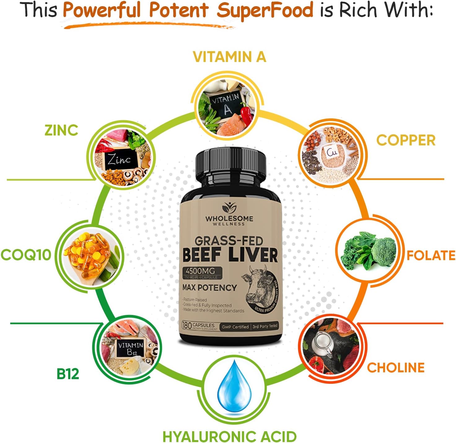 180 Pills 750mg Beef Liver Capsules U1414