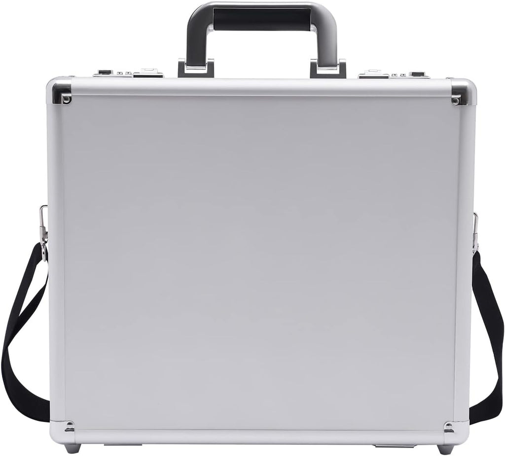 Aluminum Attache Case, 15 x 13 x 4.3 Inch Combination Lock Hard Laptop Case with Strap, Silver M22831