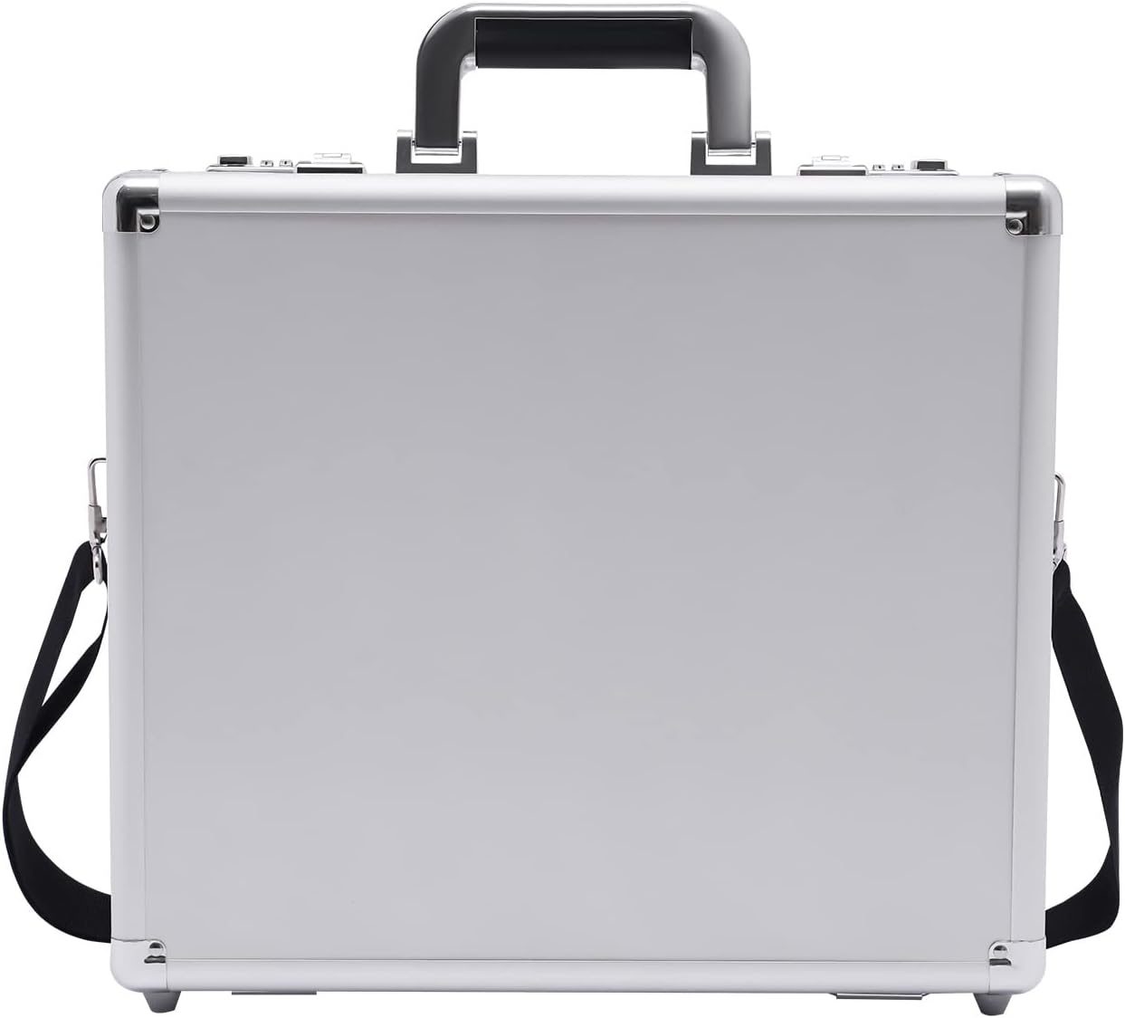 Aluminum Attache Case, 15 x 13 x 4.3 Inch Combination Lock Hard Laptop Case with Strap, Silver M22831