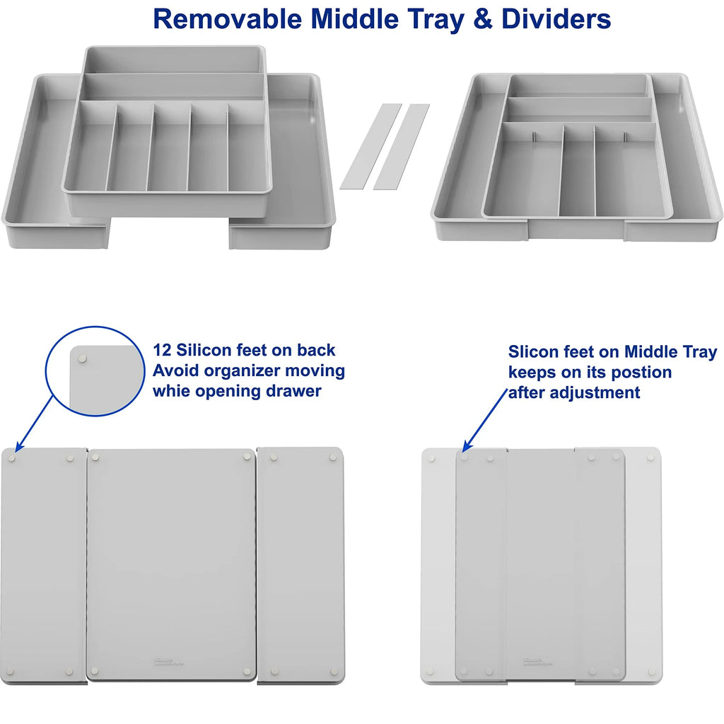 9 Compartment Expandable Cutlery Tray, Gray P534562