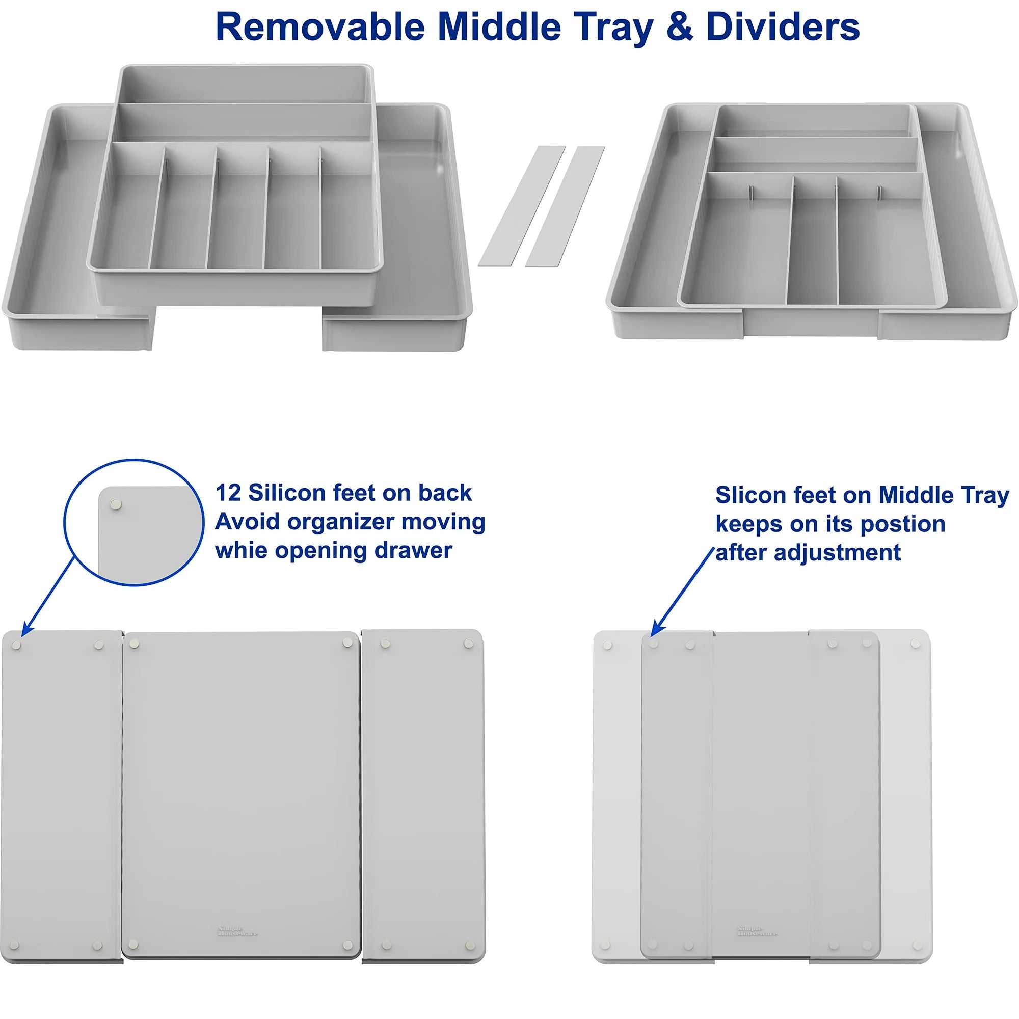 9 Compartment Expandable Cutlery Tray, Gray P534562