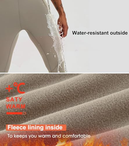 Men's Fleece Running Leggings Winter Cycling Tights Pants Water Resistant Zipper Pockets R2607