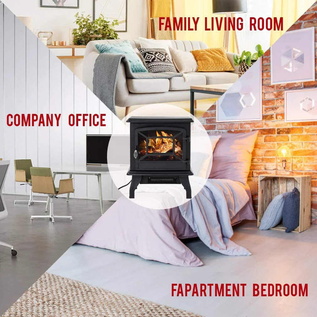 Black Electric Fireplace Heater Stove 1500W W656