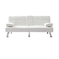 Beige Synthetic Leather Convertible Folding Sofa Bed with Metal Legs Q552