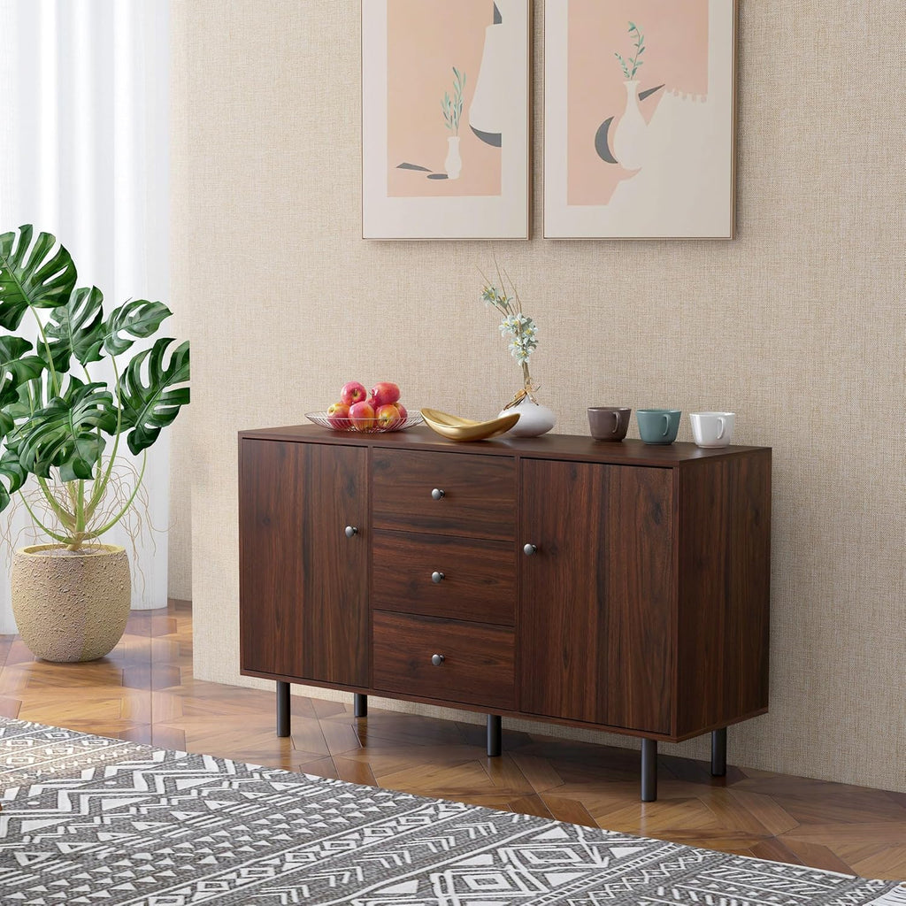 Brown Sideboard Cabinet with 2 Cupboards, 3 Drawers and Adjustable Shelves M658