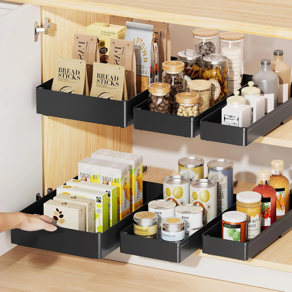 3 Pack Pull Out Cabinet Organizer, 15.7 Deep Drawers (Black) M1481