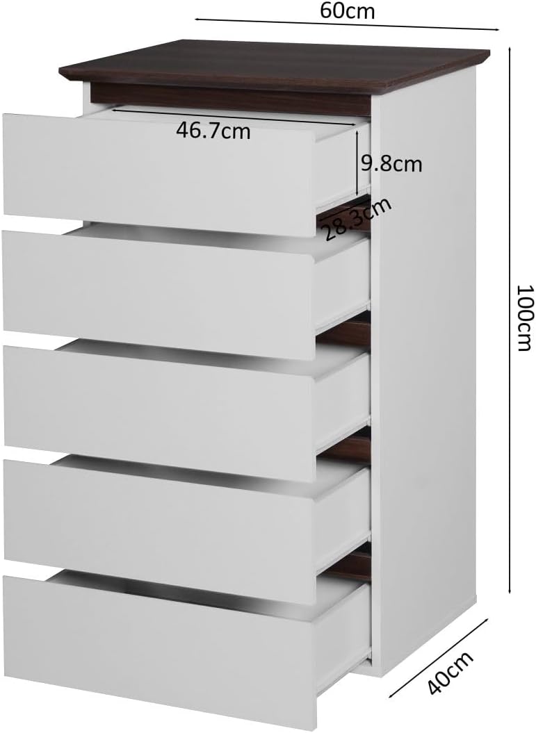 White 5 Drawer Dresser with Wood Color Top Z64427