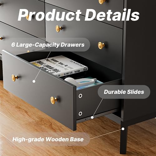 White 6 Drawer Wood Dresser with Gold Knobs A509187