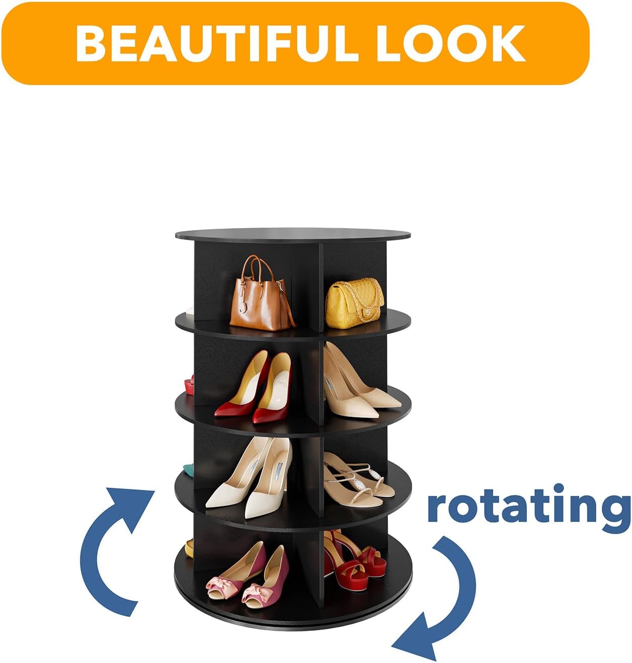 4 Tier Black Rotating Shoe Rack P209863