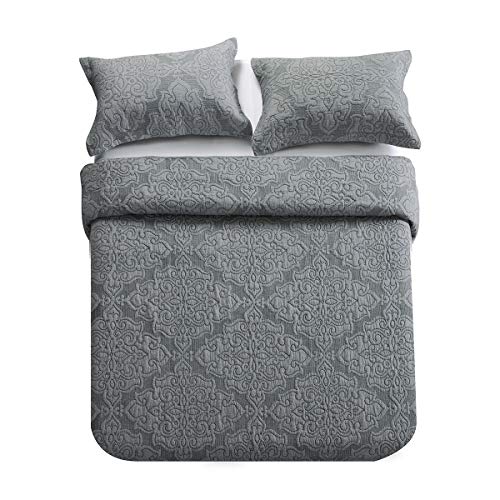 Oversized King 3-Piece Cotton Reversible Embroidered Quilted Bedding Set with Shams L534276