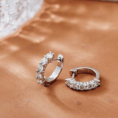 Moissanite Hoop Earrings, Sterling Silver Earrings Plated 18K White Gold J39647