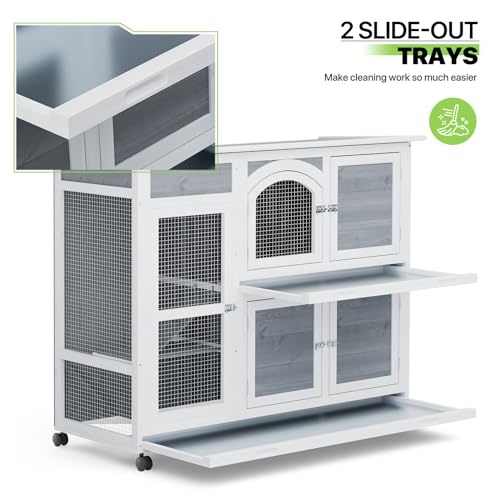 47.5" 2 Story Rabbit Hutch with 2 Removable Tray Waterproof Roof W765130