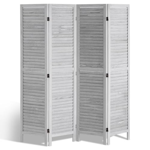 Light Grey 4 Panel Folding Wood Room Divider R484052