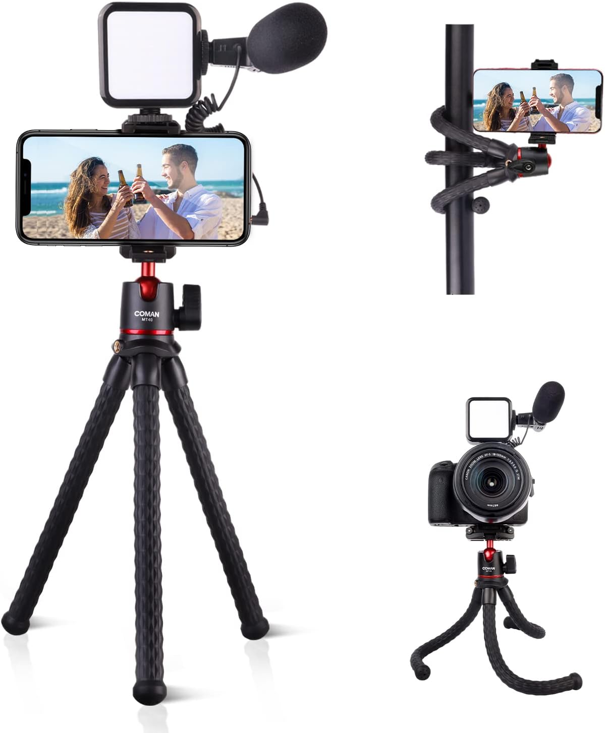 Smartphone Camera 2-in-1 Tripod Stand Microphone Light Kit D31261