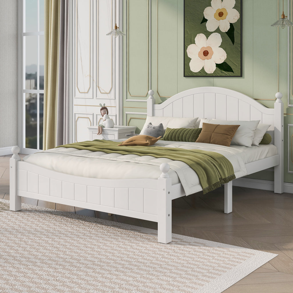 Queen Size Solid Wood Platform Bed with Headboard and Footboard White P3741