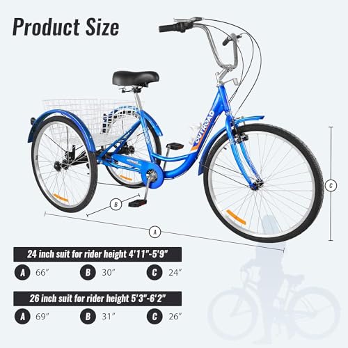 7-Speed Adult Tricycle with Large Basket 24/26 Inch S5612