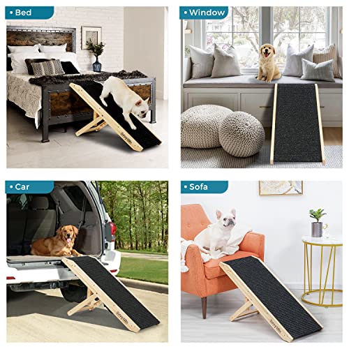 Wooden Folding Pet Ramp with Non Slip Carpet Surface, 4 Levels Height Adjustable Up to 110Lbs N77078
