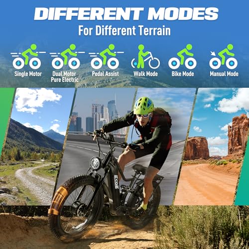 5000W Dual Motor Electric Bike with 60V 32AH Battery 26x4 Fat Tire Full Suspension 7-Speed Gear Z110687