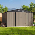 10 x 8 FT Metal Storage Shed with Sloping Roof and Double Lockable Door, Brown F4726